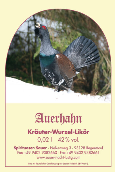 Auerhahn (42 % vol.) 0,02 l im Glaskrug