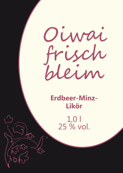 Erdbeer-Minz-Likör "Oiwai frisch bleim" (25 % vol.) 1,0 l im Glaskrug