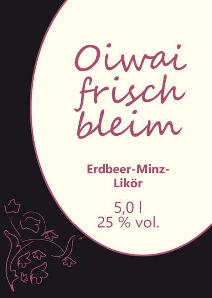 Erdbeer-Minz-Likör "Oiwai frisch bleim" (25 % vol.) 5,0 l im Kanister