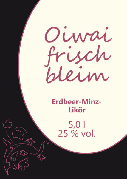 Erdbeer-Minz-Likör "Oiwai frisch bleim" (25 % vol.) 5,0 l Kanister