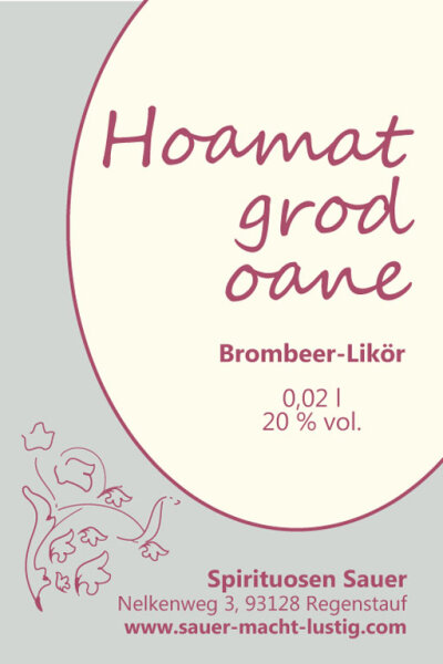 Brombeer-Likör "Hoamat grod oane" (20 % vol.) 0,02 l Glaskrug